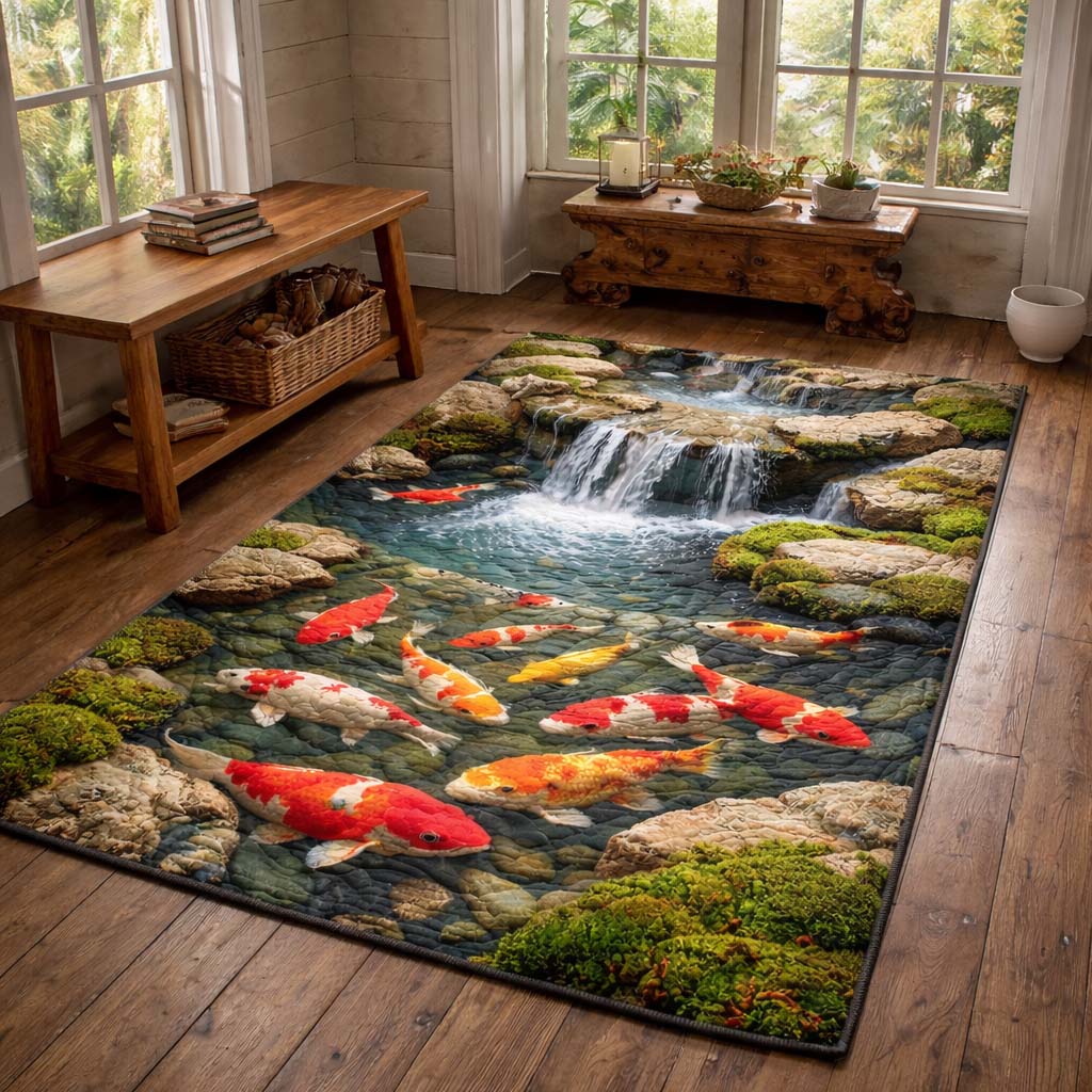 Koi Heaven Area Rug - Non-Slip Washable 3D Print Rug for Living Room & Bedroom (DesignTVC2108196