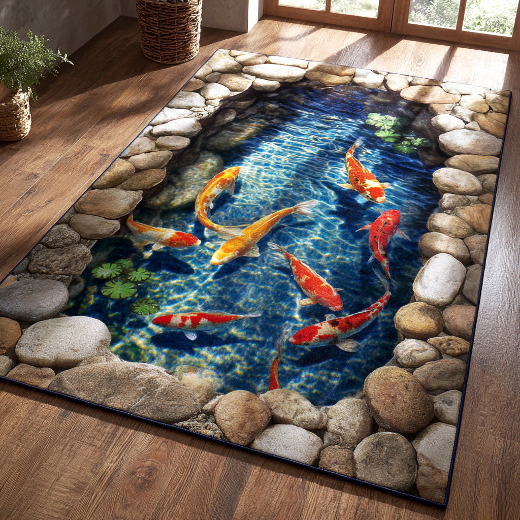 Koi Serenity Area Rug - Non-Slip Washable 3D Print Rug for Living Room & BedroomTVC2108127