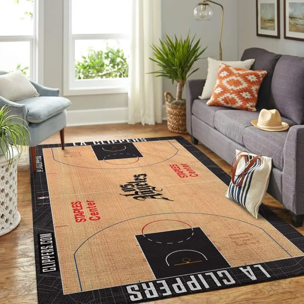 LA Clippers Rug - Basketball Court Area for Living Room Beige and Black