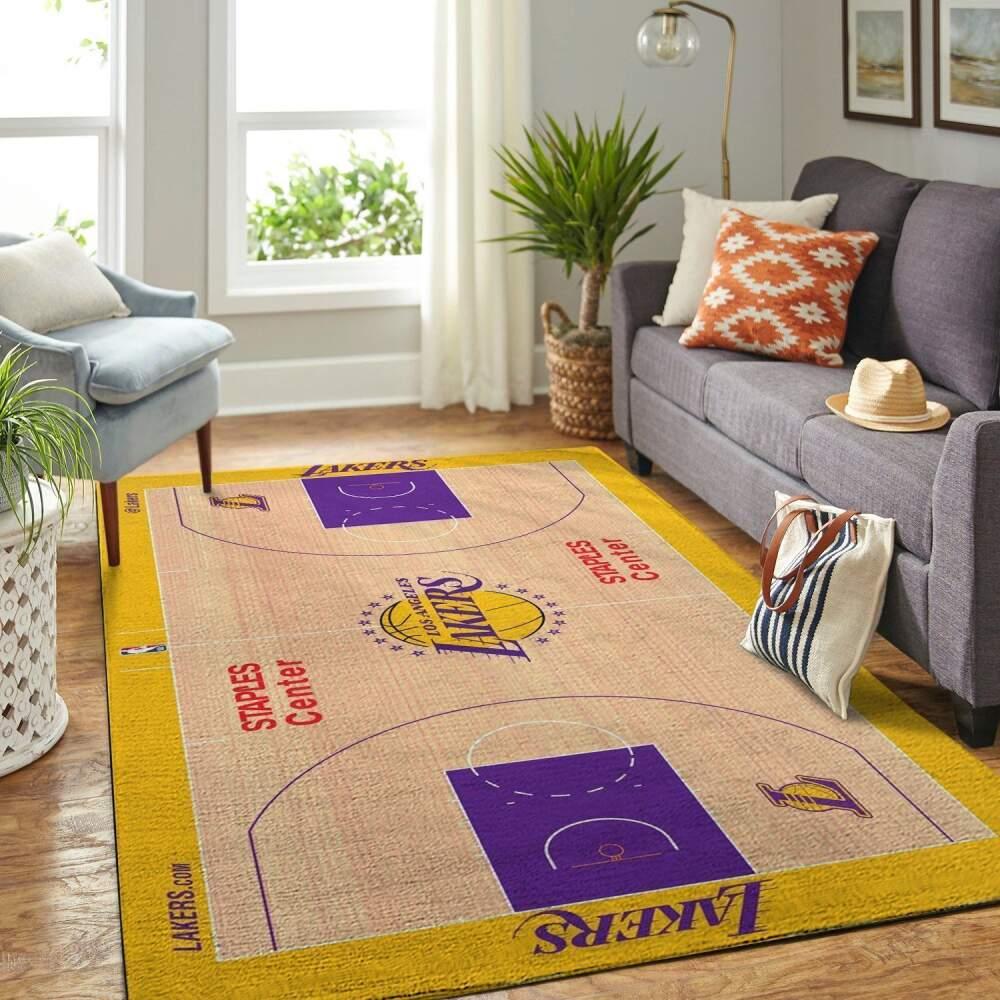 La Lakers Court Area Rug Nba Basketball Team Logo Carpet