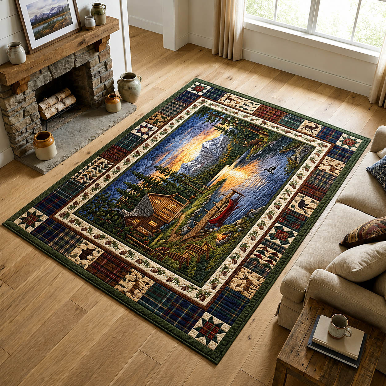 Lakeside Cabin Camping Area Rug - Non-Slip Washable 3D Print Rug for Living Room & Bedroom (DesignTVC2108172