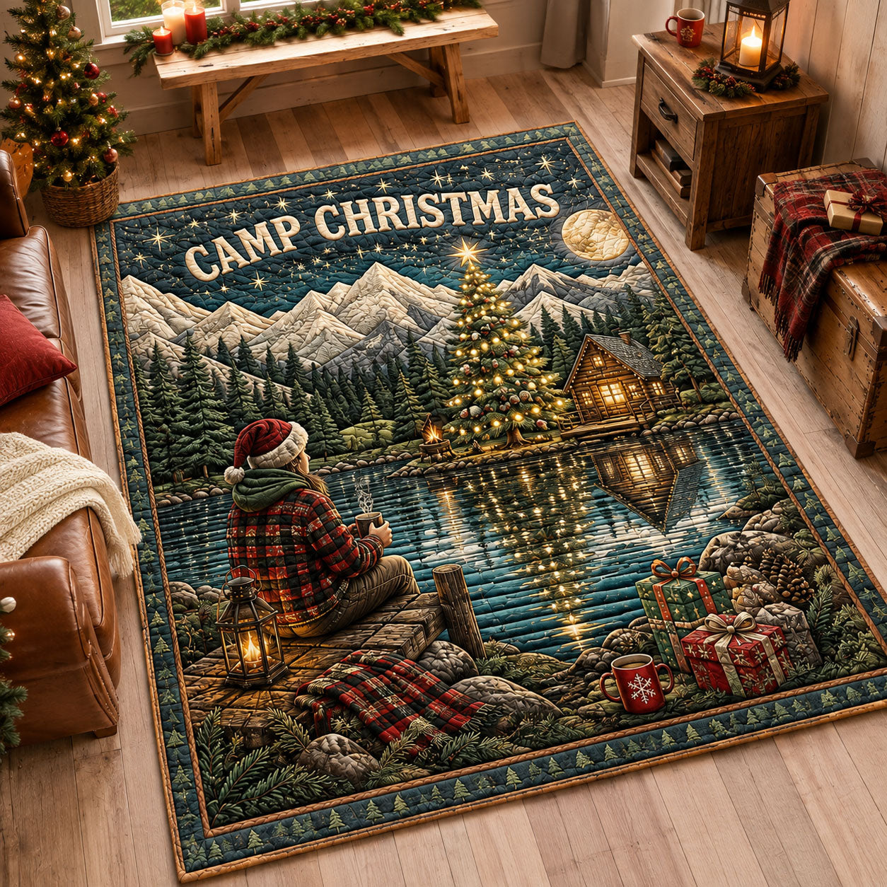 Lakeside Camp Christmas Area Rug - Non-Slip Washable 3D Print Rug for Living Room & BedroomTVC210865
