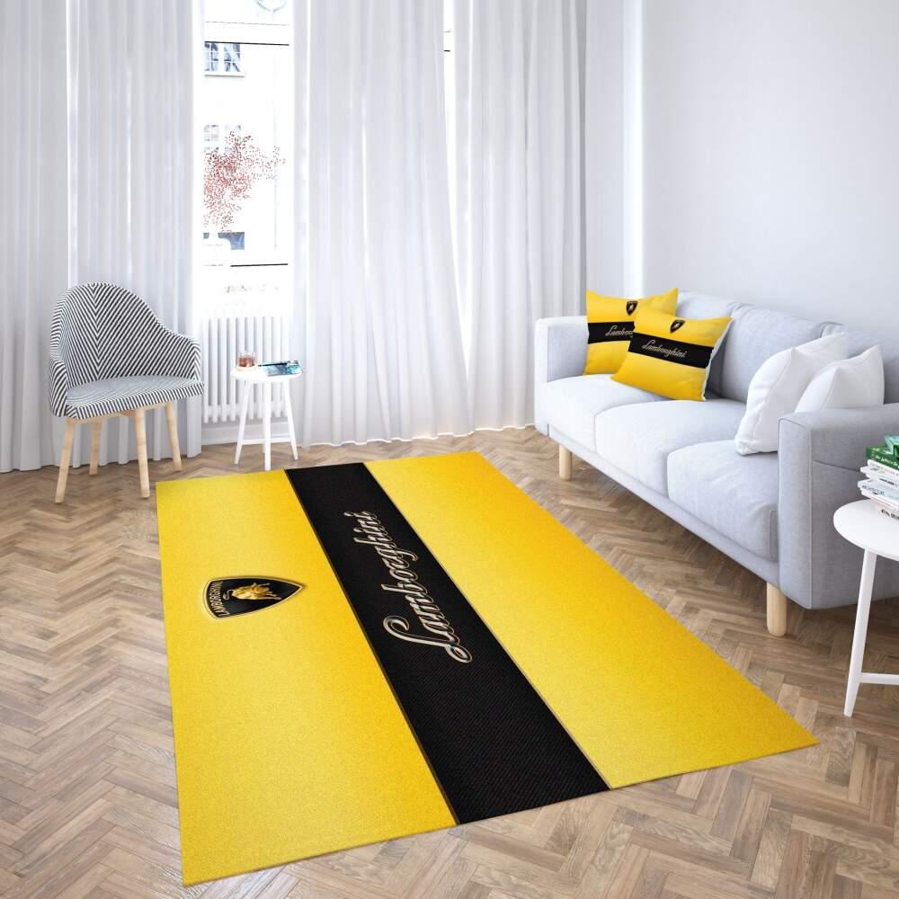 Lamborghini Logo Area Rug Black & Yellow Design Living