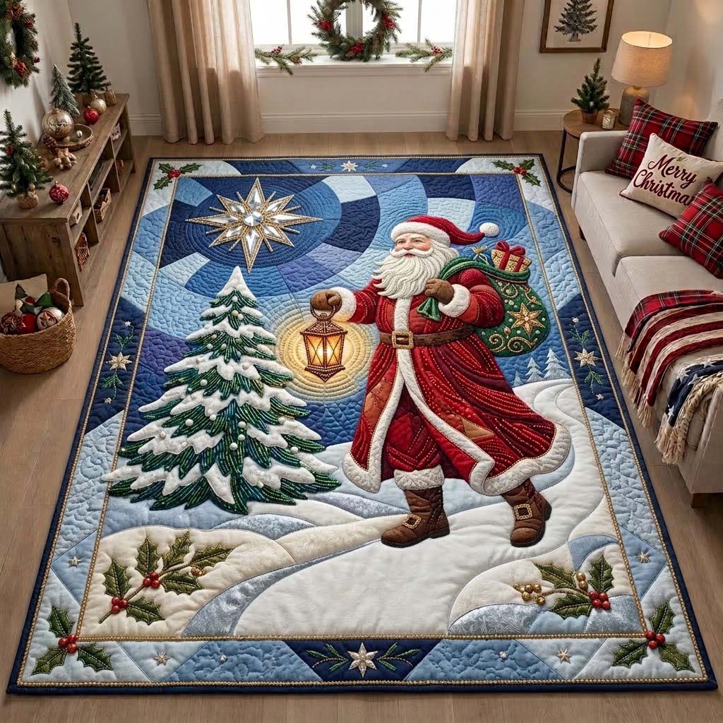 Lantern Walk Santa Area Rug - Non-Slip Washable 3D Print Rug for Living Room & BedroomTVC210869