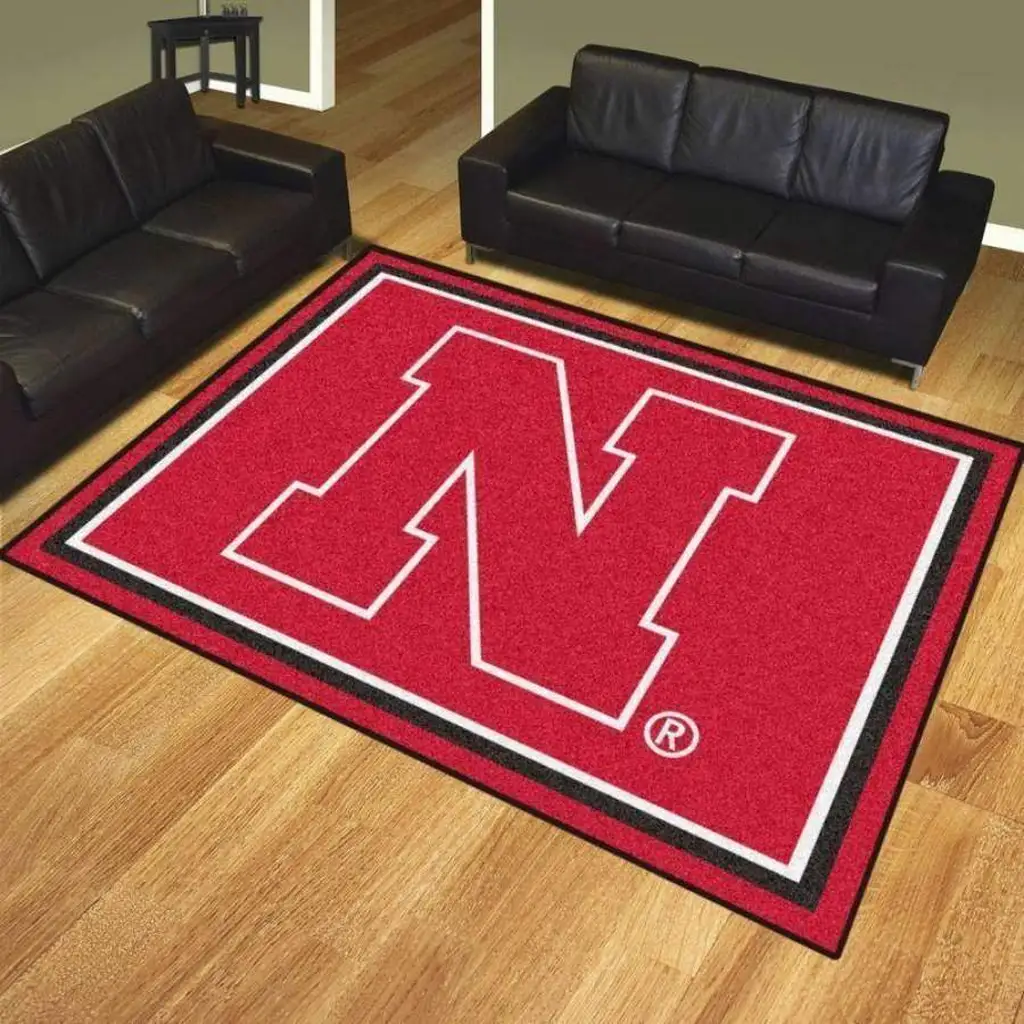 Large Area Rug with Bold N Letter Design for Living Room Red and White