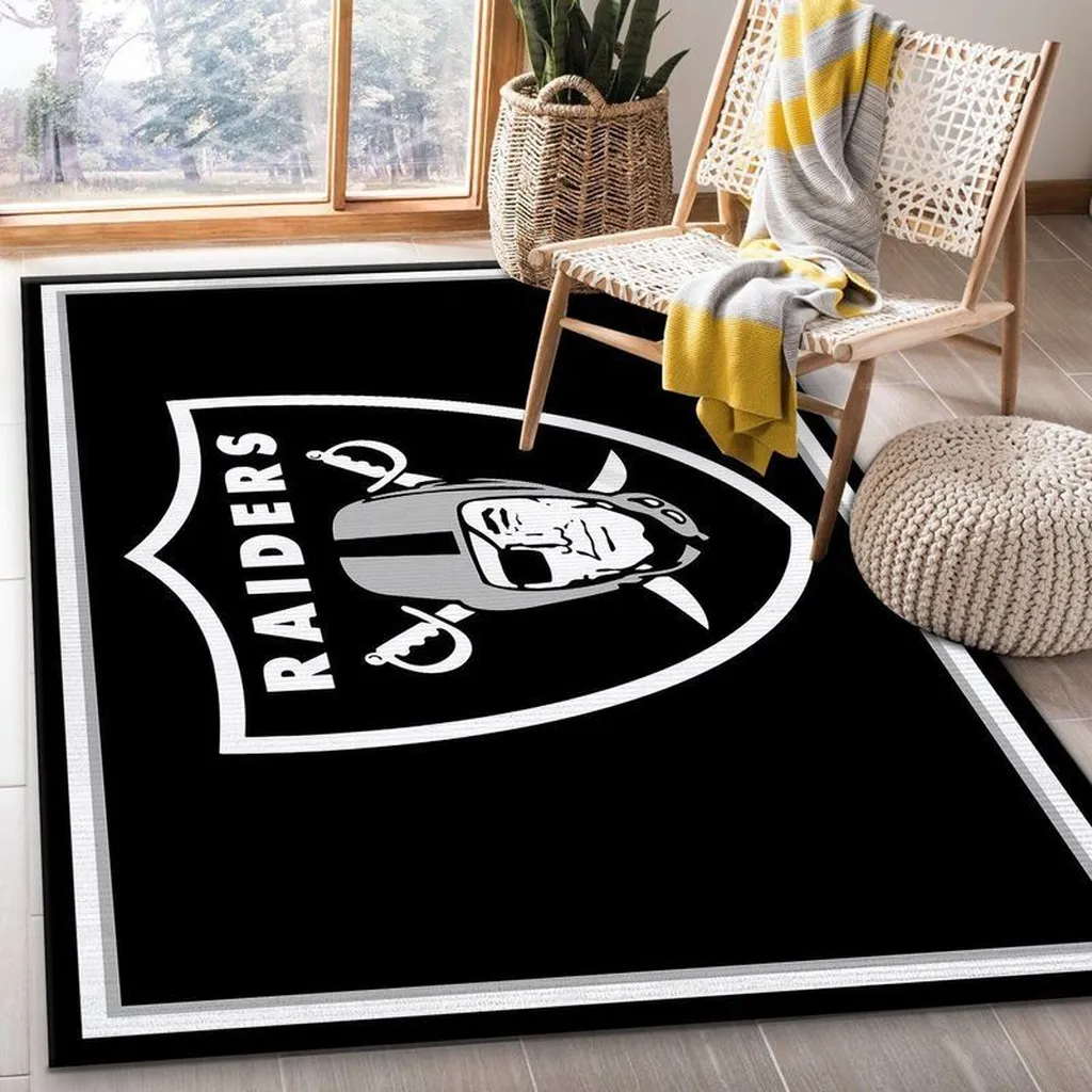 Las Vegas Raiders Rug - Logo Fan for Home Decor Black and White