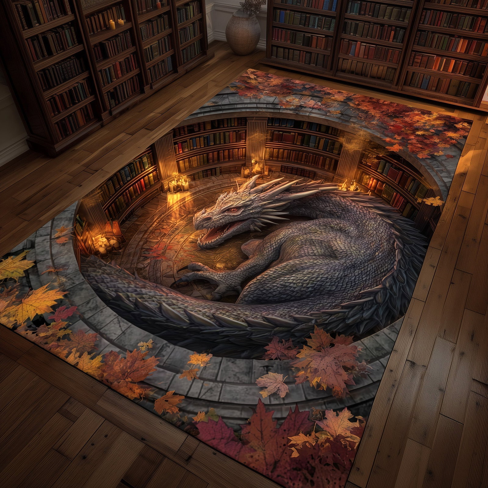 Library Dragon Area Rug - Non-Slip Washable 3D Print Rug for Living Room & BedroomTVC2108146
