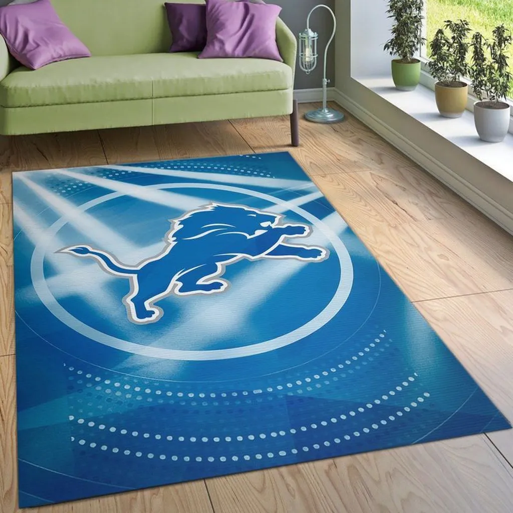 Lion Pattern Modern Area Rug for Living Room Decor Blue and White