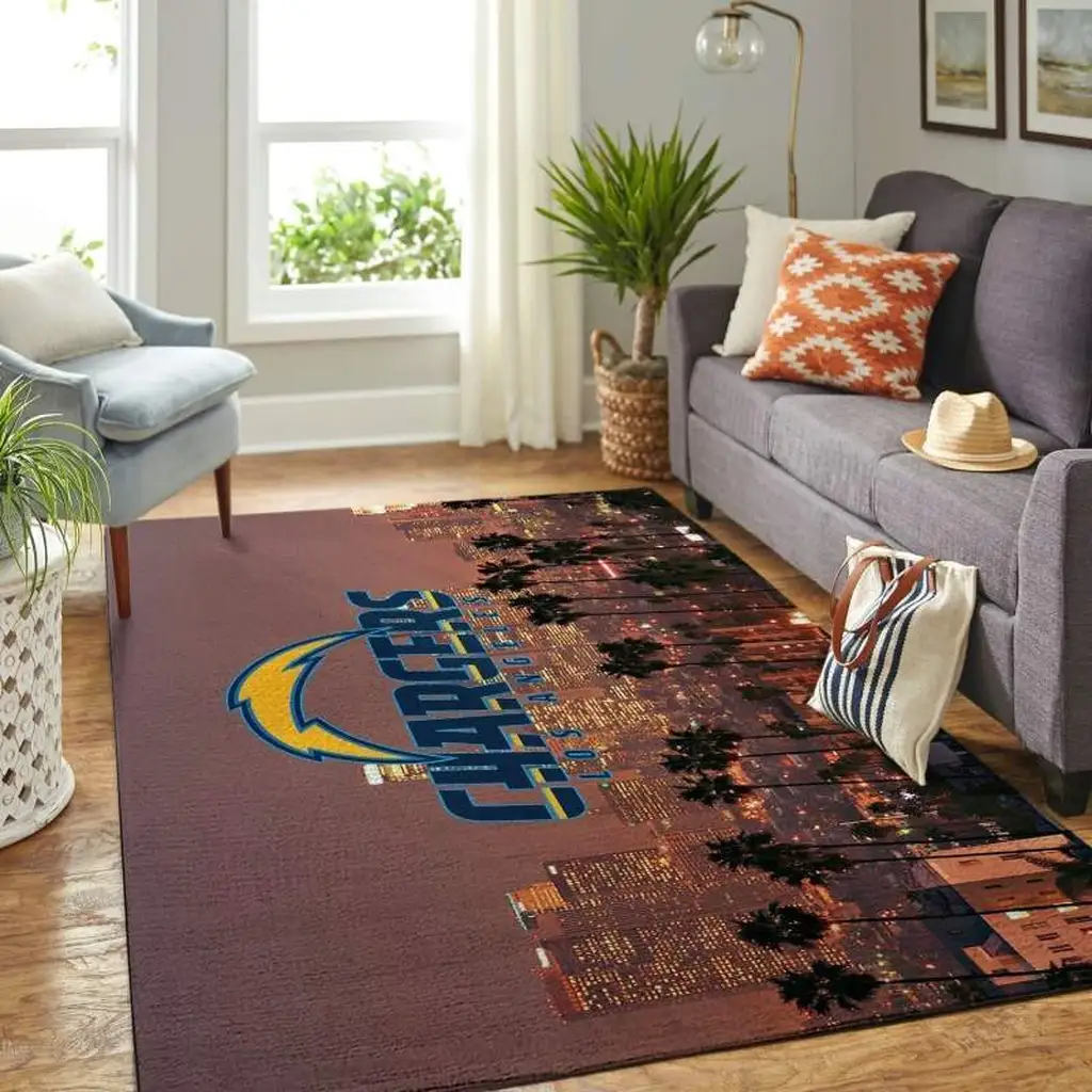 Los Angeles Chargers Rug - Area for Living Room Decor Blue and Brown
