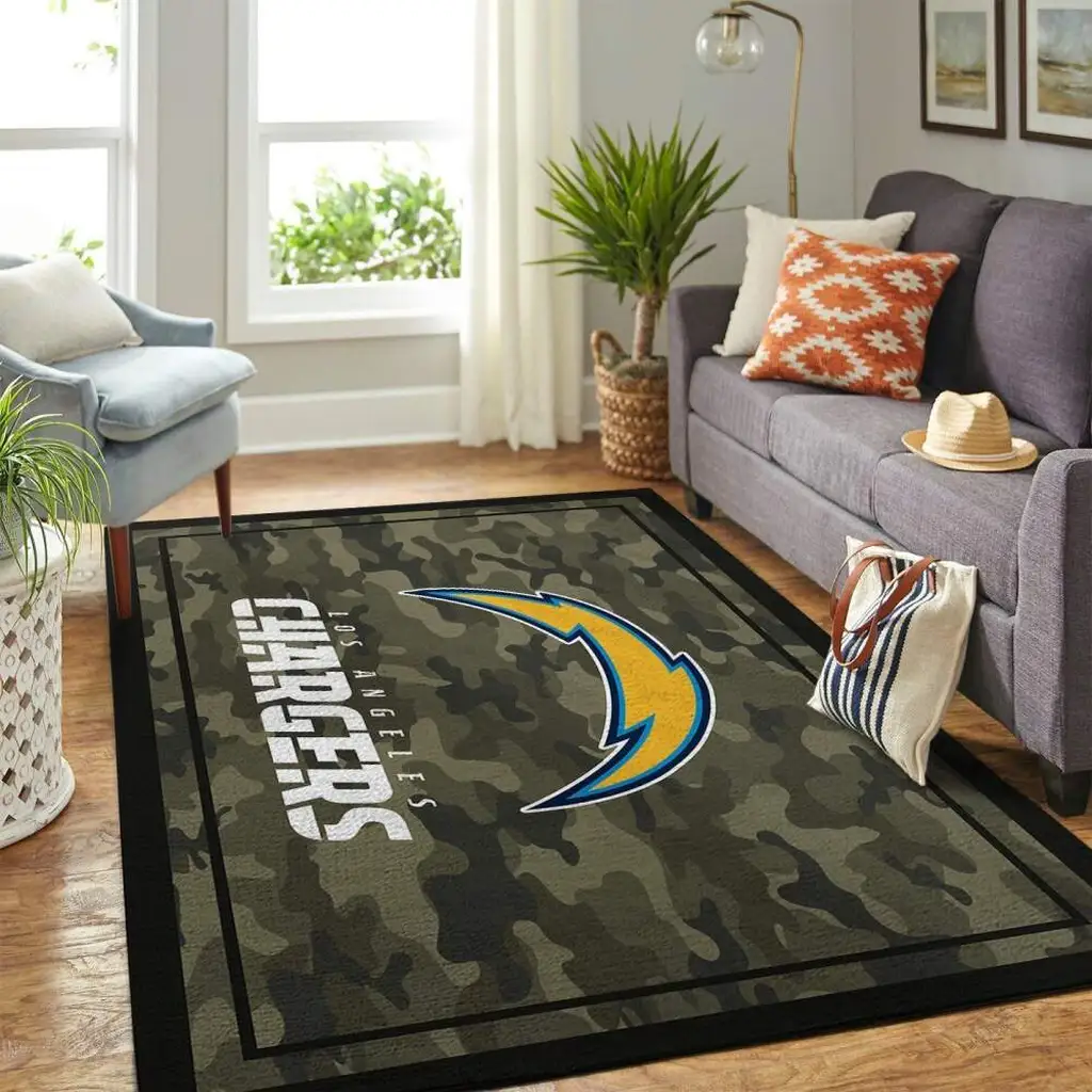 Los Angeles Chargers Rug - Camo for Living Room Decor Black and Green