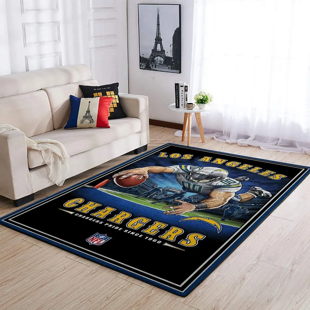 Los Angeles Chargers Rug - NFL Fan for Home and Office Black and Blue