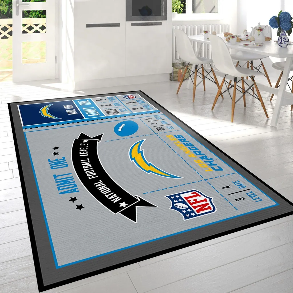 Los Angeles Chargers Rug - NFL Football Ticket Carpet Blue and Gray