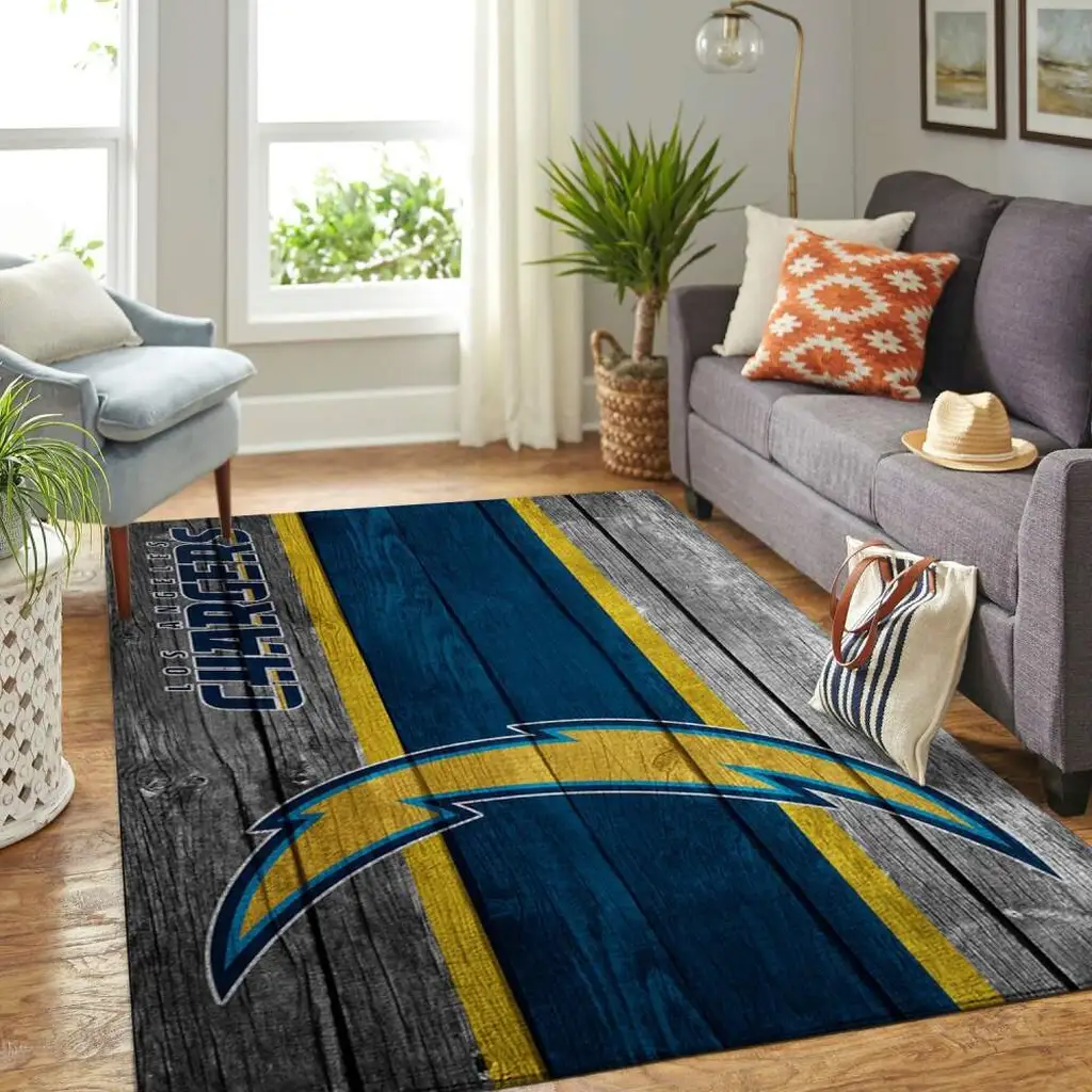 Los Angeles Chargers Rug - Wood Style Area Blue and Yellow