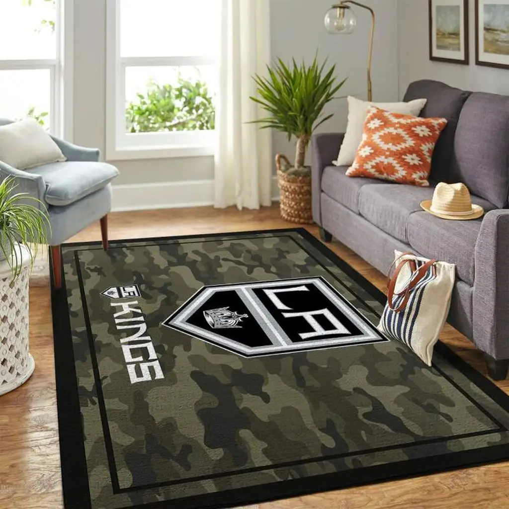 Los Angeles Kings Rug - Camo for Living Room Carpet Black and Green