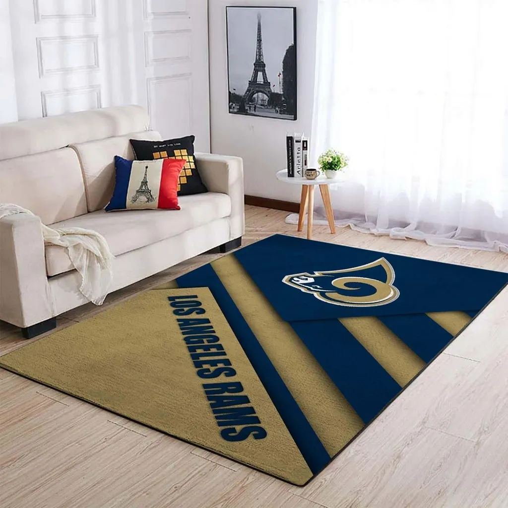 Los Angeles Rams Rug - Modern Area for Living Room Decor Beige and Blue