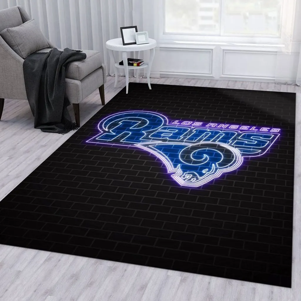 Los Angeles Rams Rug - Neon Logo Fan Area Carpet Black and Blue