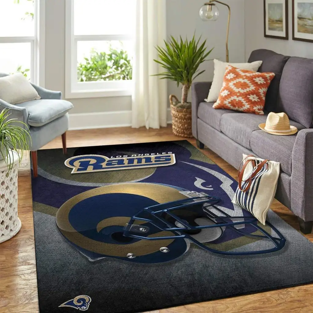 Los Angeles Rams Rug - NFL Football Helmet for Fans Blue and Gold