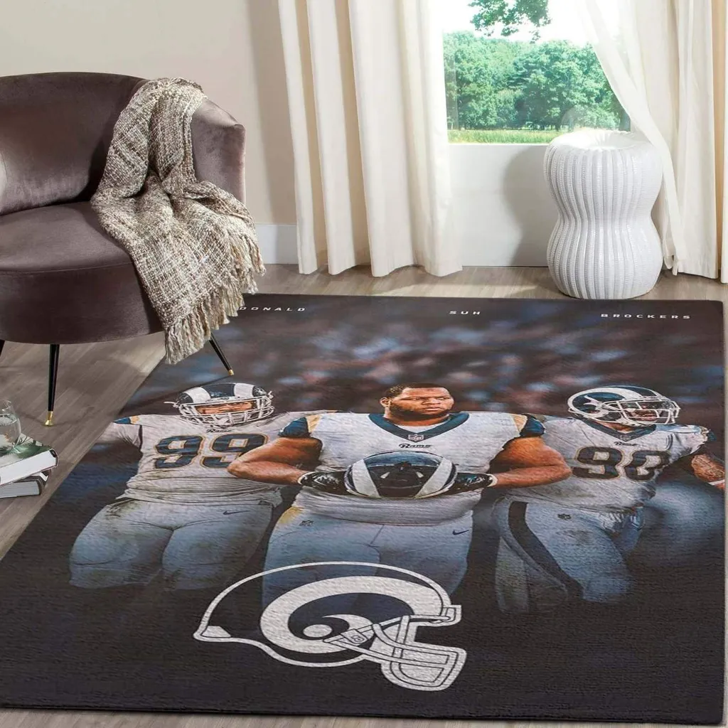 Los Angeles Rams Rug - NFL Players Team Logo Area Black and White