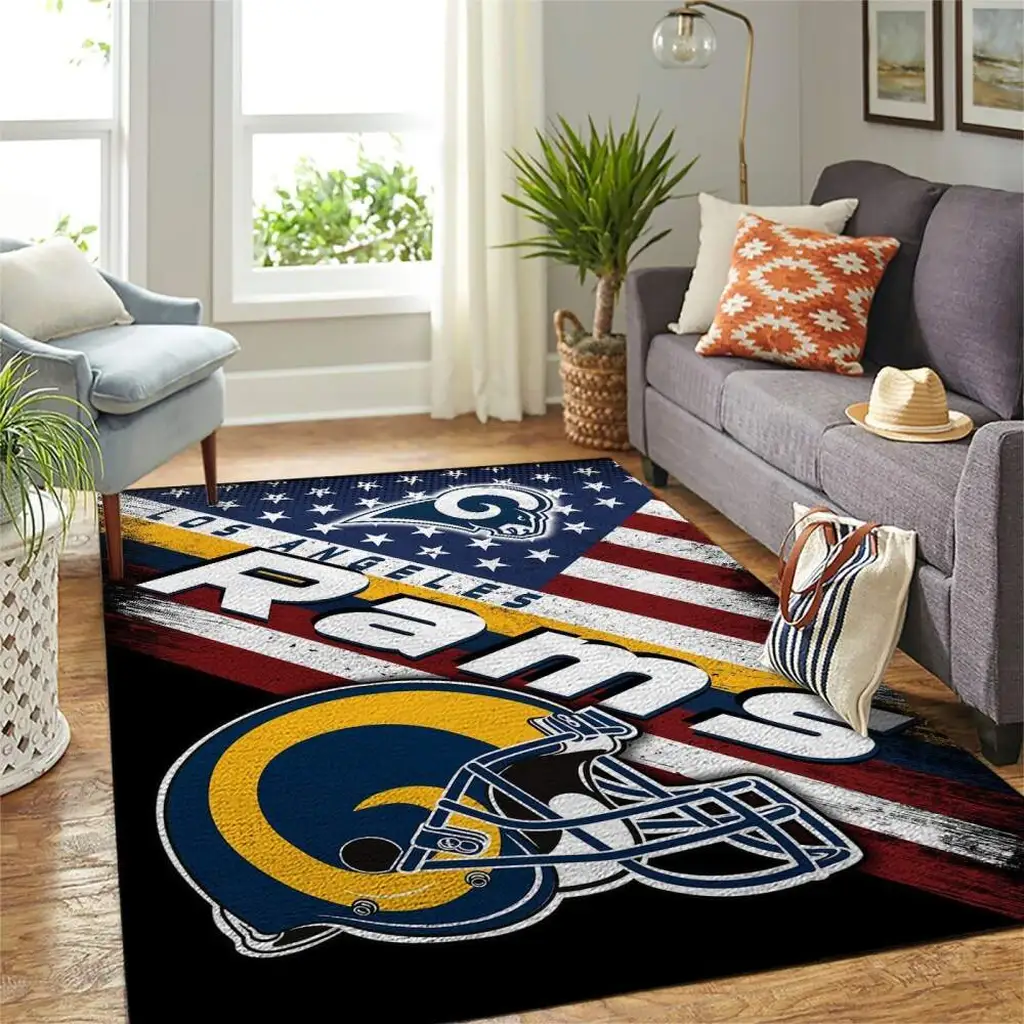Los Angeles Rams Rug - Team Logo Area for Home Decor Blue and Yellow