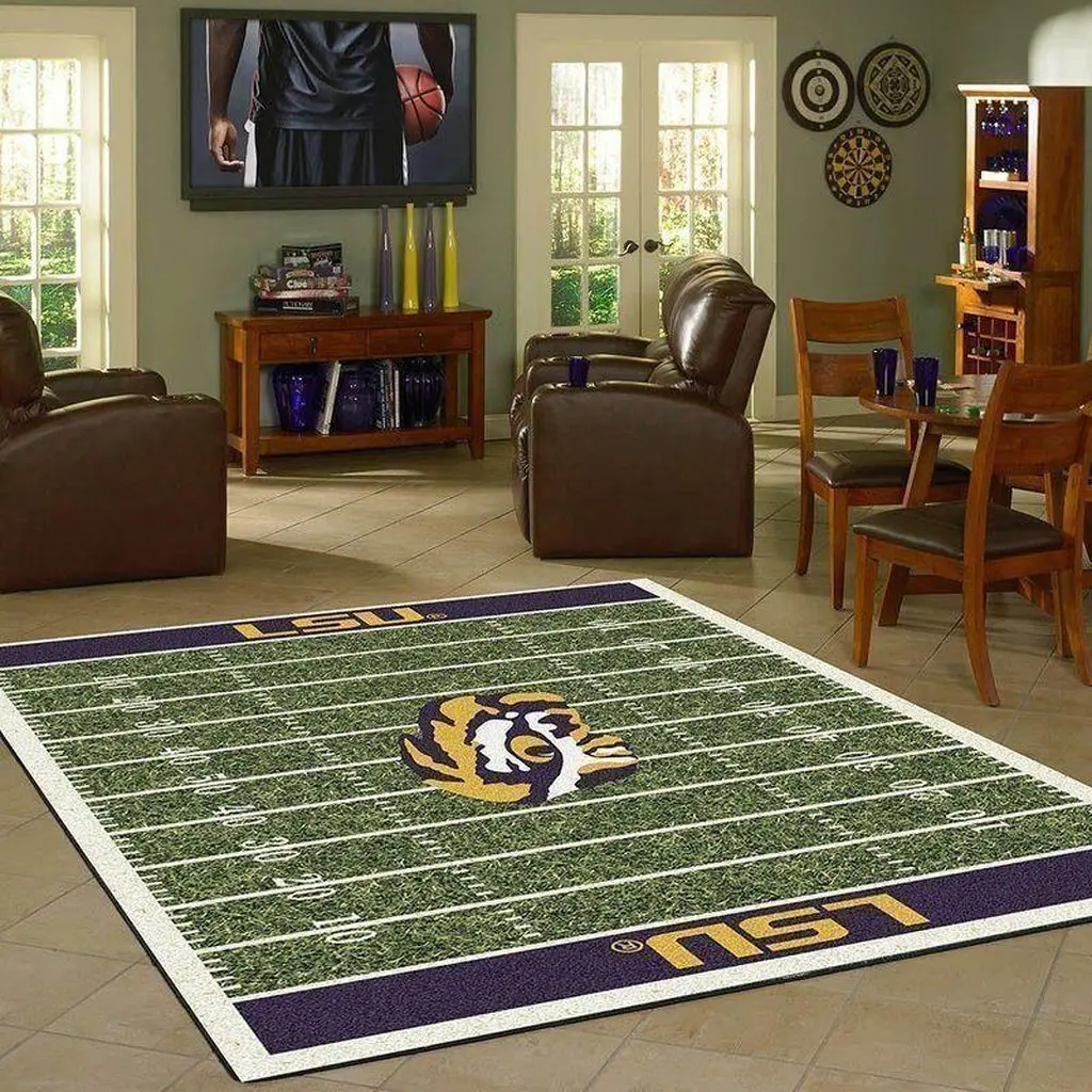 LSU Tigers Rug - Football Field for Home Decor Green and Purple