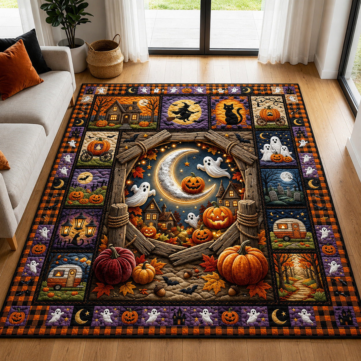 Magic Halloween Patchwork Area Rug - Non-Slip Washable 3D Print Rug for Living Room & BedroomTVC2108146
