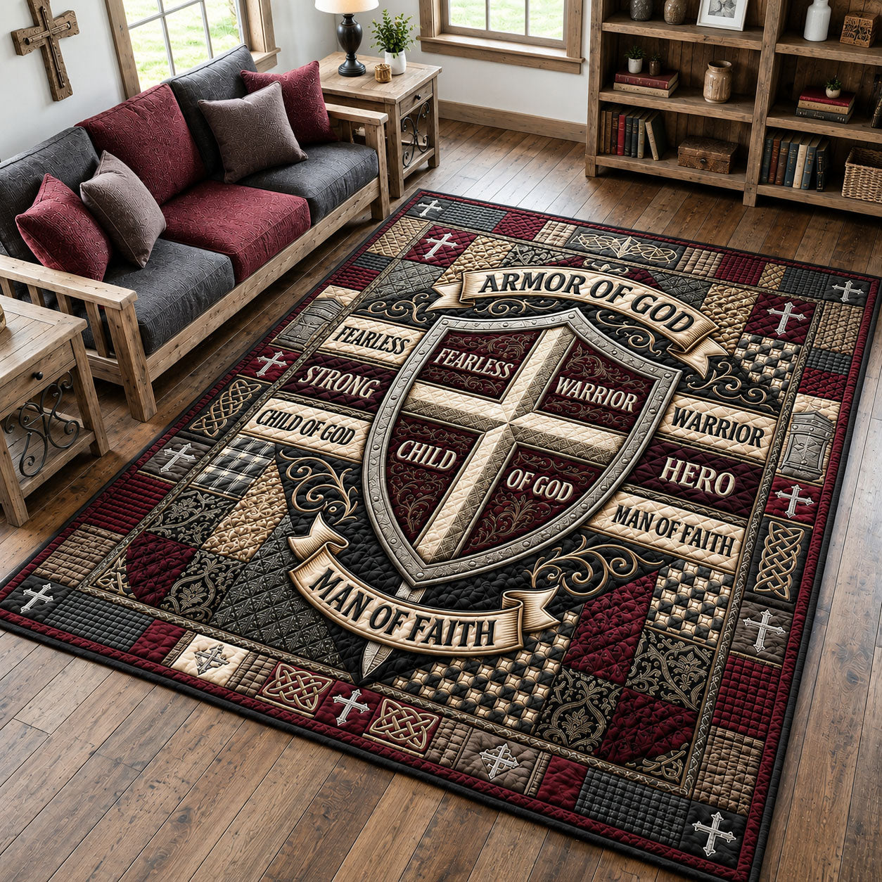 Man Of Faith Shield Area Rug - Non-Slip Washable 3D Print Rug for Living Room & BedroomTVC210856