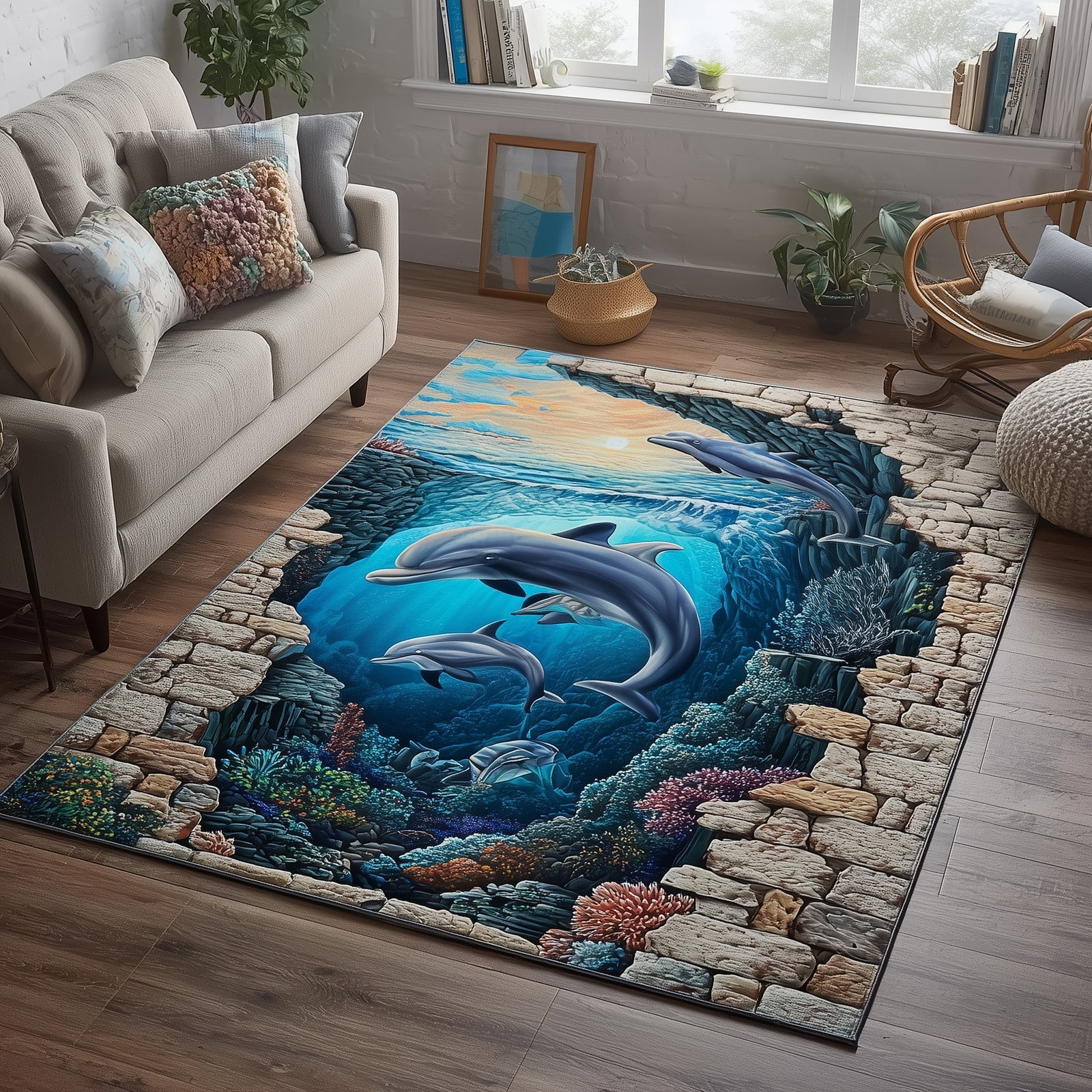 Marine Sanctuary Area Rug - Non-Slip Washable 3D Print Rug for Living Room & Bedroom (DesignTVC2108171