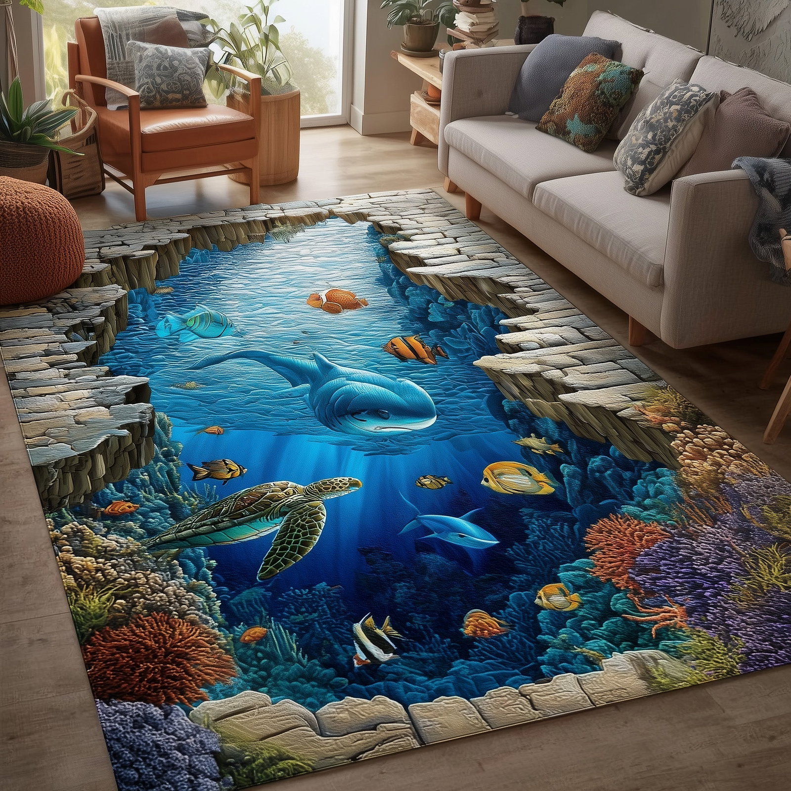 Marine Sanctuary Area Rug - Non-Slip Washable 3D Print Rug for Living Room & BedroomTVC2108146