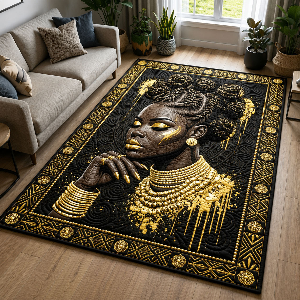 Melanin Queen Area Rug - Non-Slip Washable 3D Print Rug for Living Room & Bedroom (DesignTVC2108194
