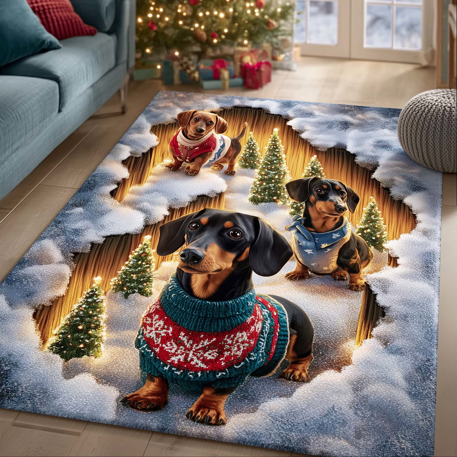 Merry Dachshund Area Rug - Non-Slip Washable 3D Print Rug for Living Room & Bedroom (DesignTVC2108194