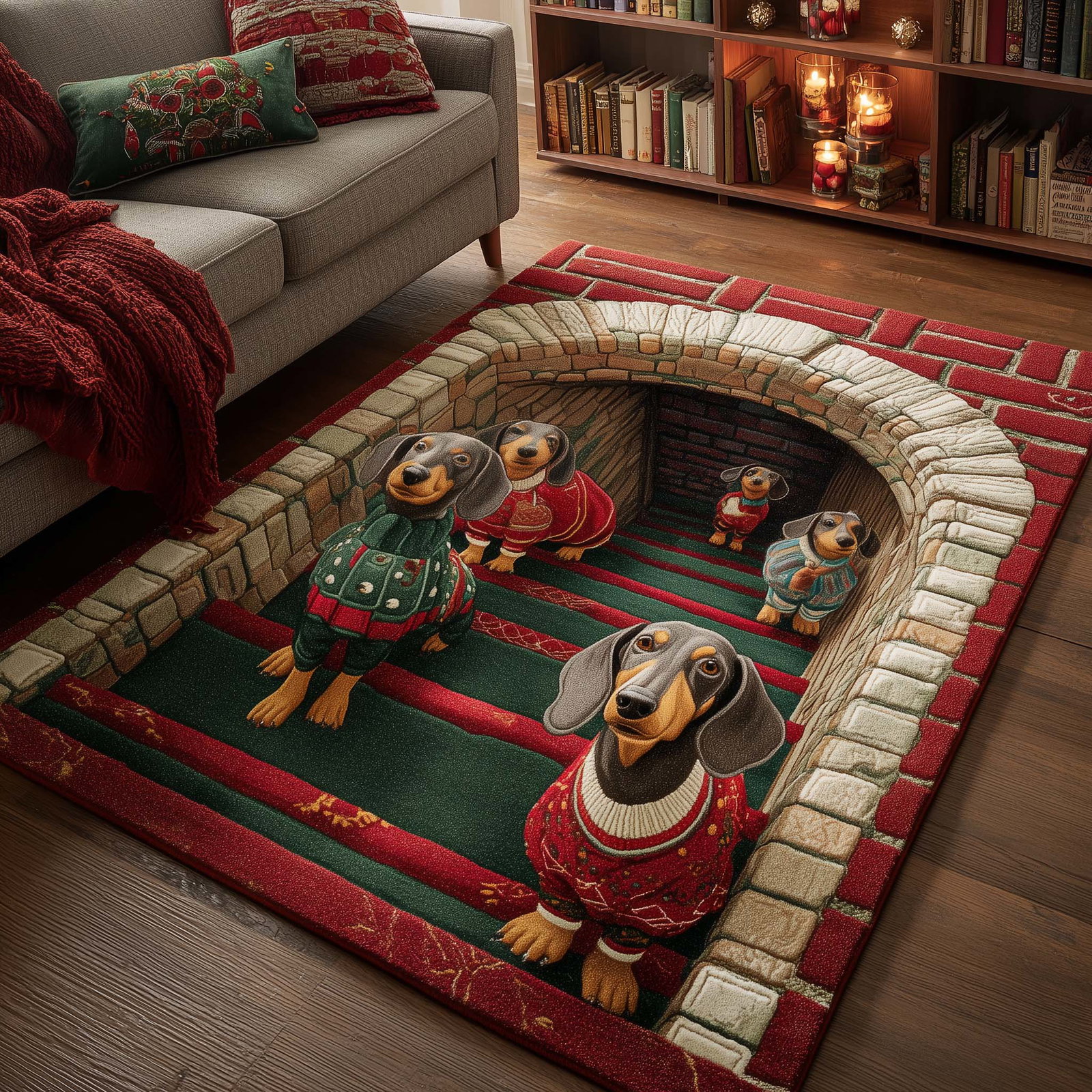 Merry Dachshund Area Rug - Non-Slip Washable 3D Print Rug for Living Room & BedroomTVC2108158