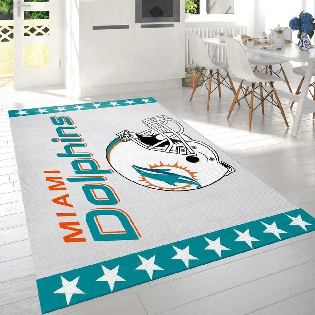 Miami Dolphins Rug - Area Decorative for Home Room Teal and White