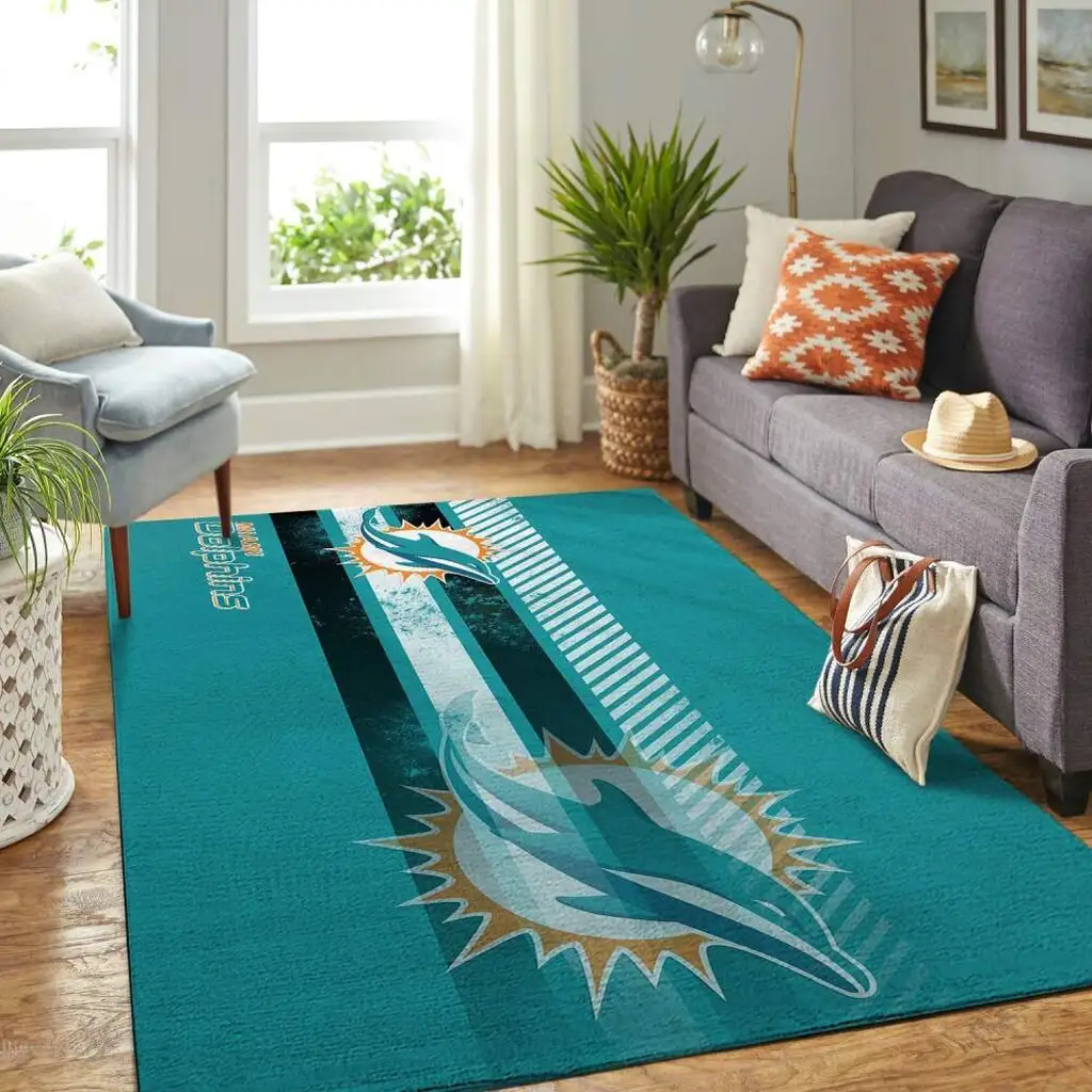 Miami Dolphins Rug - Area Ideal for Living Room Decor Orange and Teal