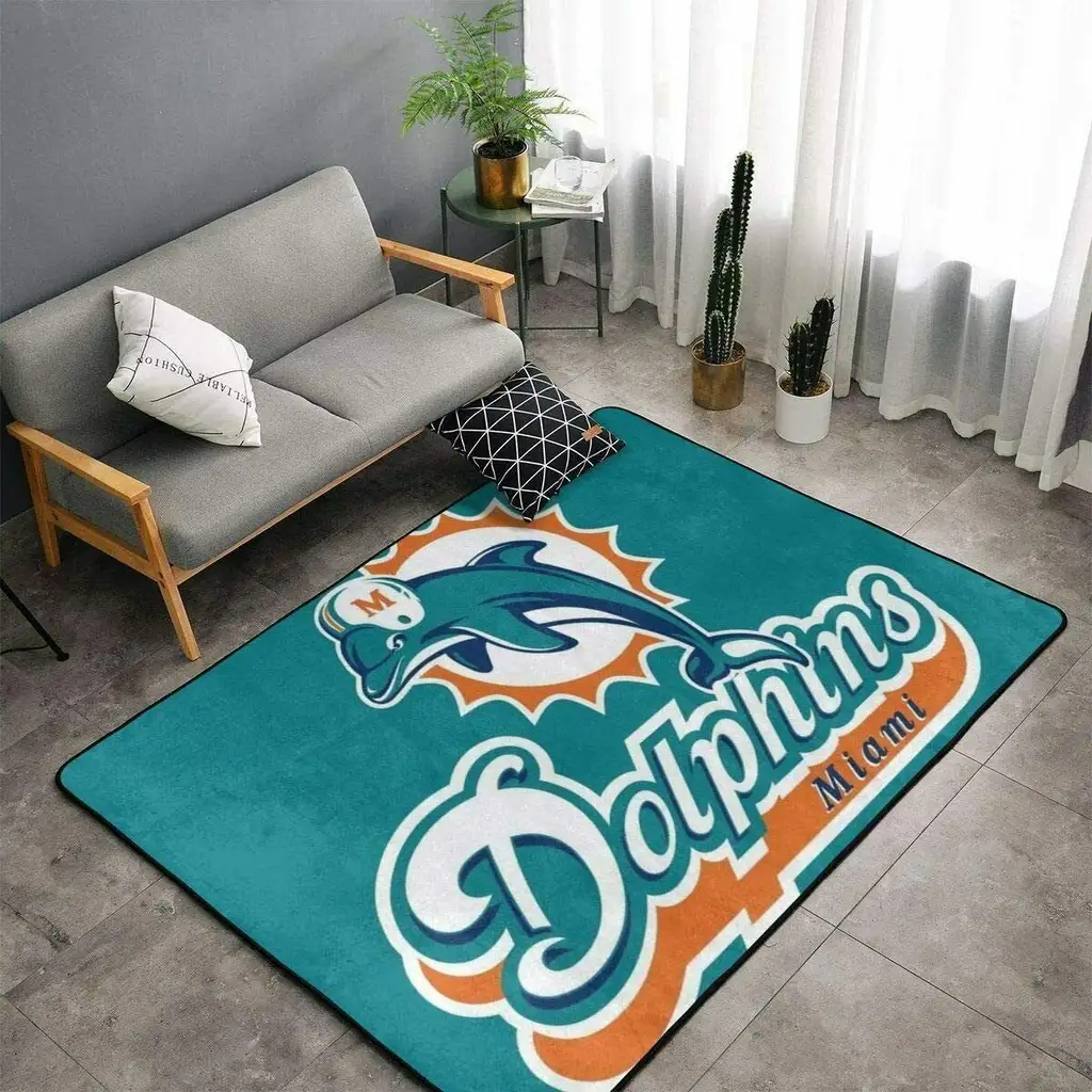 Miami Dolphins Rug - Area Living Room Decor Blue and Orange