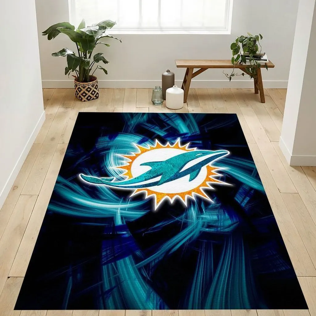 Miami Dolphins Rug - Area Modern Design for Living Room Blue and Orange
