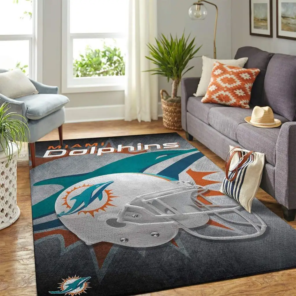 Miami Dolphins Rug - Area Perfect for Fans and Game Rooms Teal and Gray