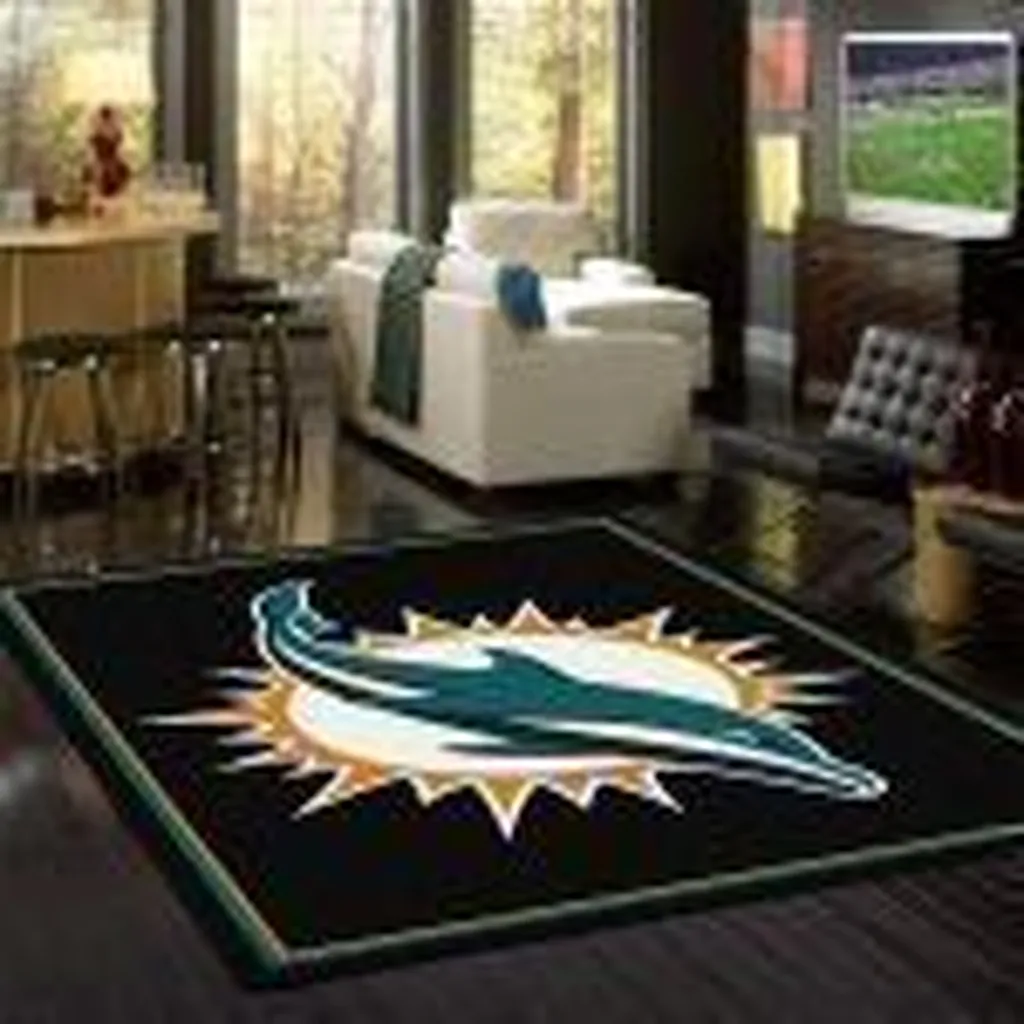 Miami Dolphins Rug - Area Perfect for Living Room Black and Green