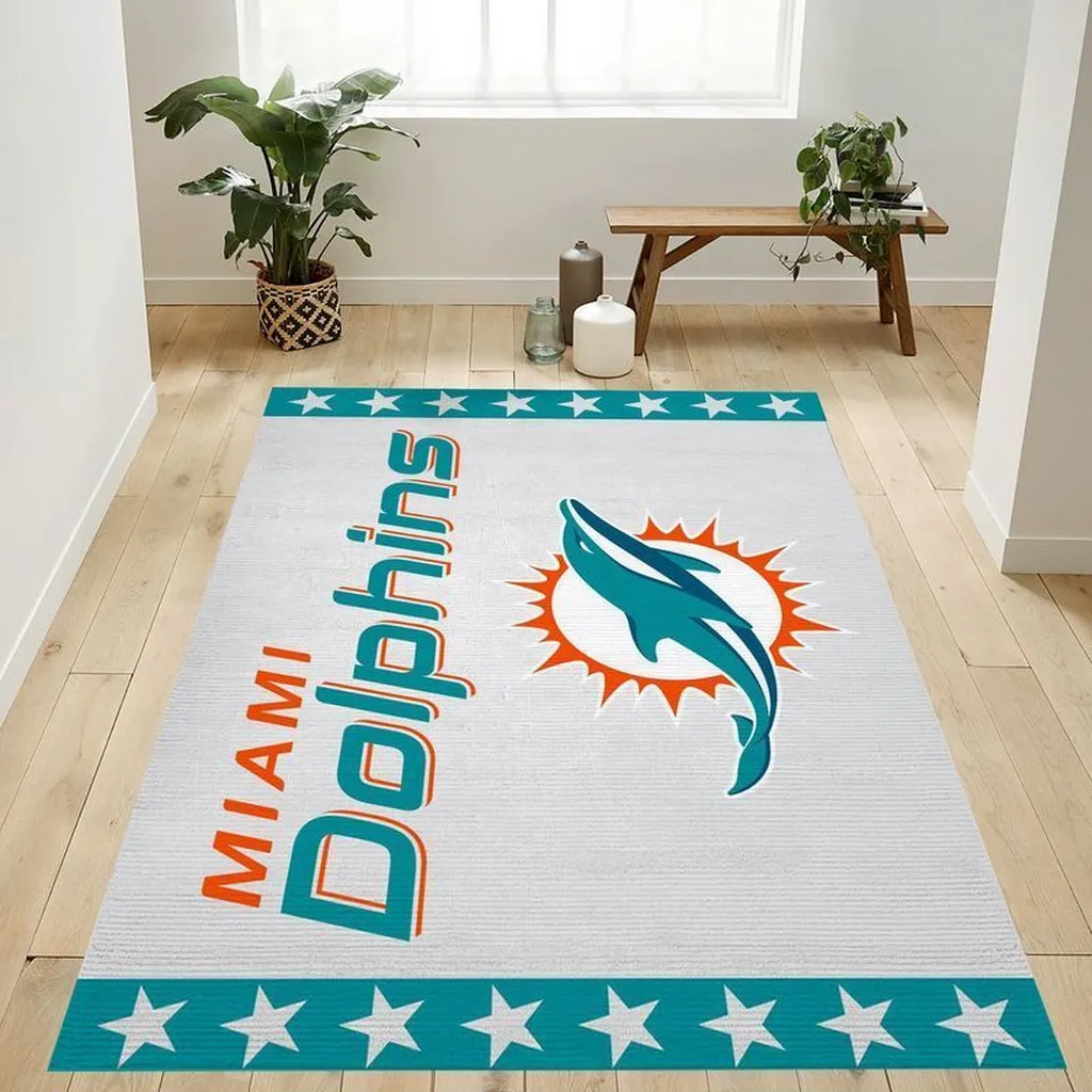 Miami Dolphins Rug - Area Perfect for Sports Fans and Home Decor Teal and White