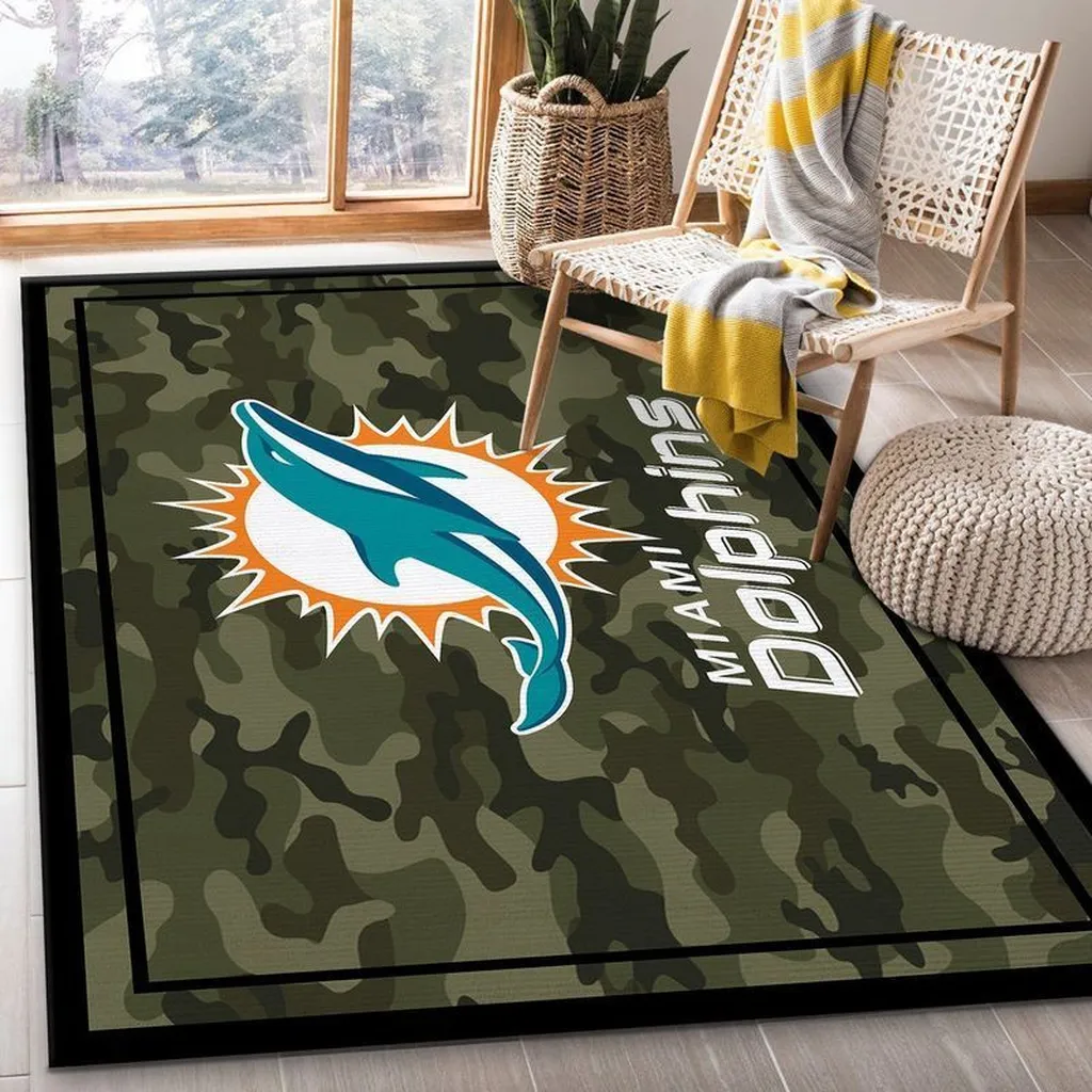 Miami Dolphins Rug - Camouflage Team Logo Carpet Blue and Green