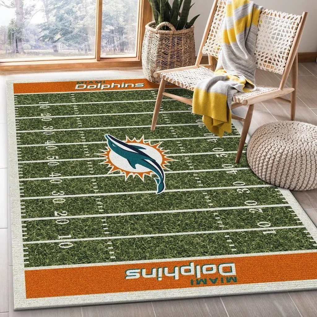 Miami Dolphins Rug - Football Field Fan Home Decor Green and Orange