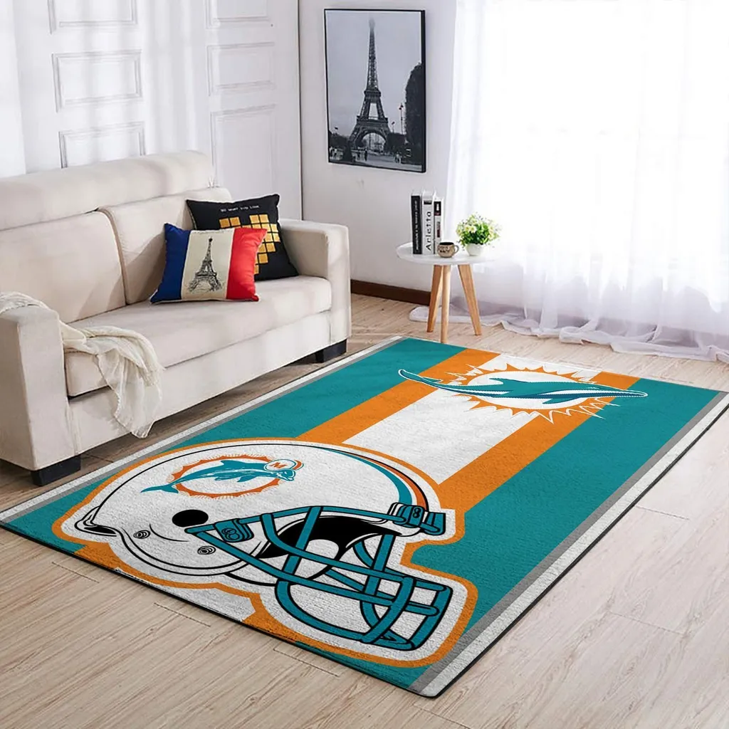 Miami Dolphins Rug - Football Helmet Area Fans Orange and Teal