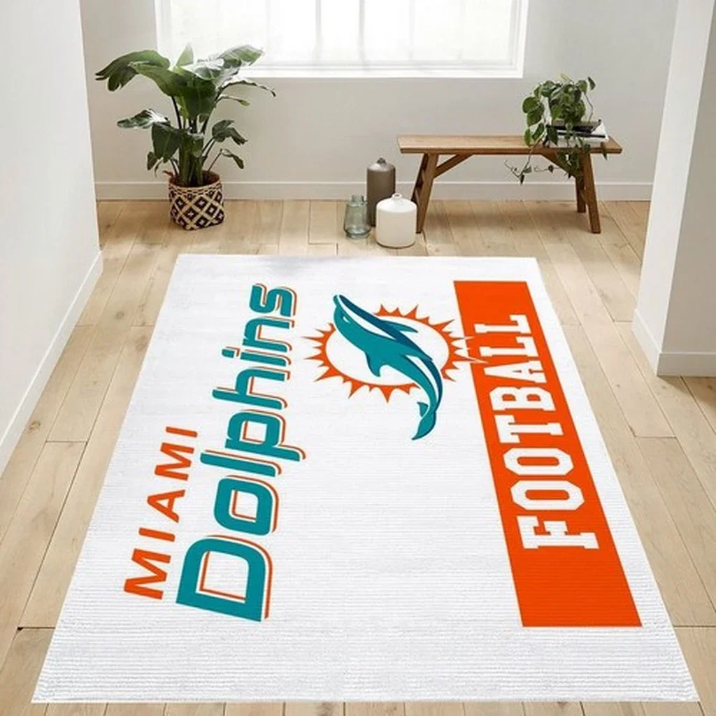 Miami Dolphins Rug - Football Team Logo Carpet Floor Mat Orange and White