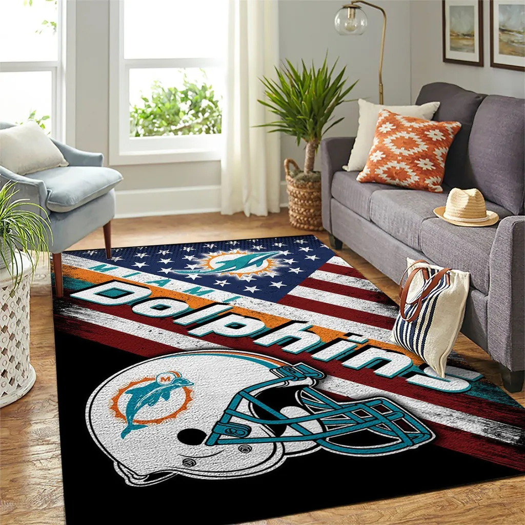 Miami Dolphins Rug - Helmet Area for Living Room Decor Black and White