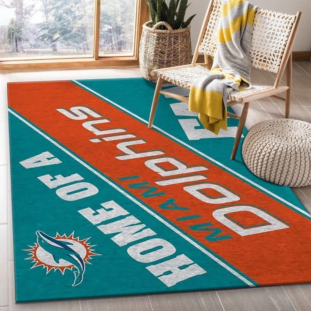 Miami Dolphins Rug - Home Team Fan Area for Bedroom Orange and Teal
