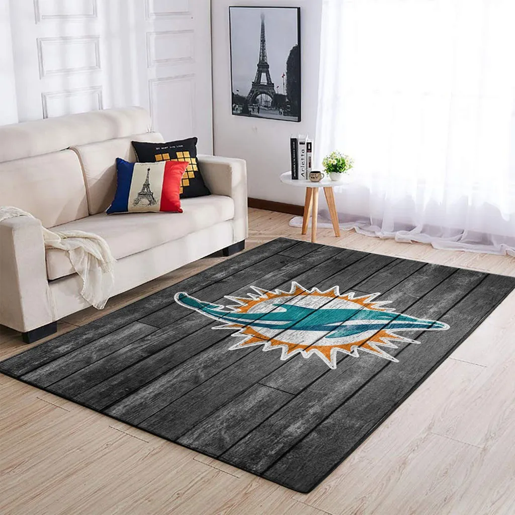 Miami Dolphins Rug - Logo Modern Design for Living Room Orange and Gray