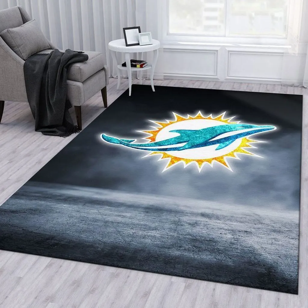 Miami Dolphins Rug - Modern for Living Room Decor Black and Orange