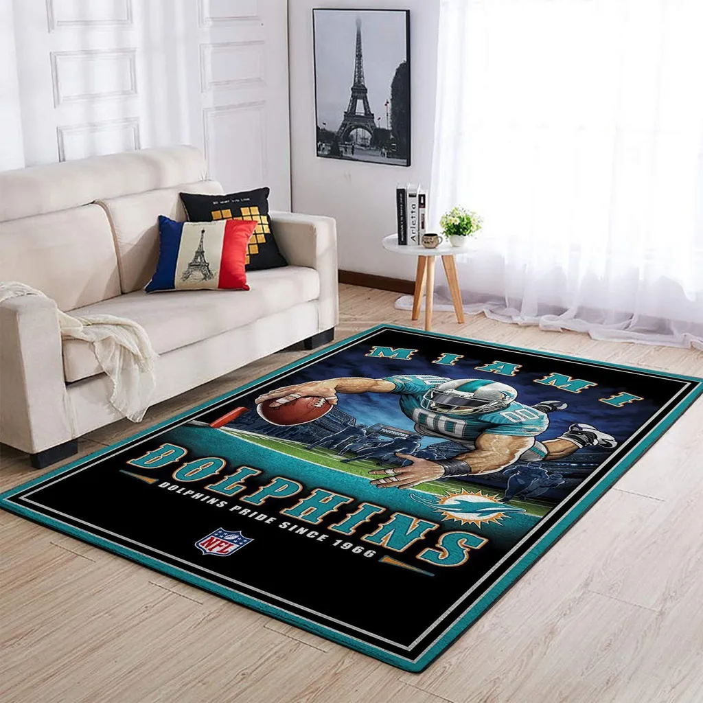Miami Dolphins Rug - NFL Football Player Area for Fans Black and Teal