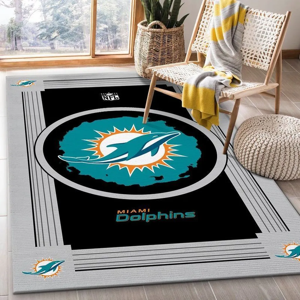 Miami Dolphins Rug - NFL Logo Area for Fans Black and Teal