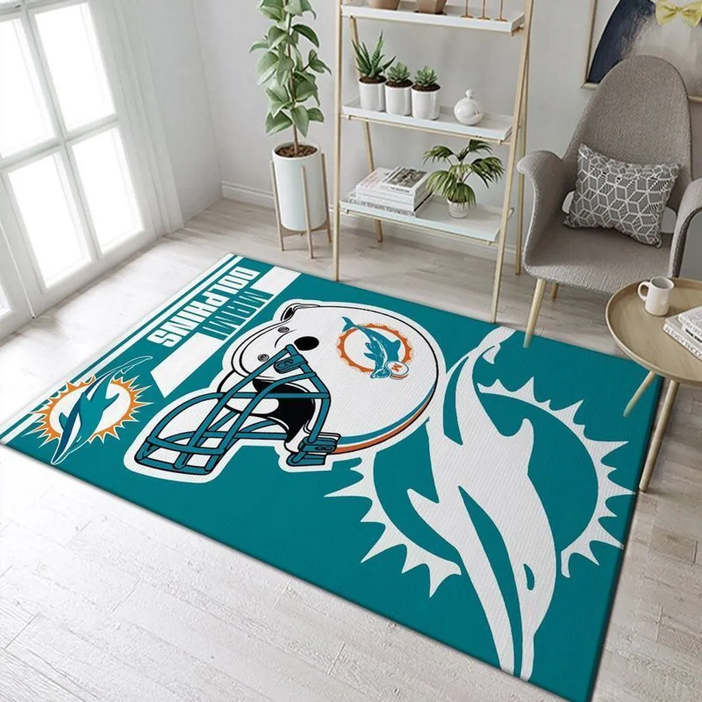 Miami Dolphins Rug - NFL Team Logo for Living Room Blue and White