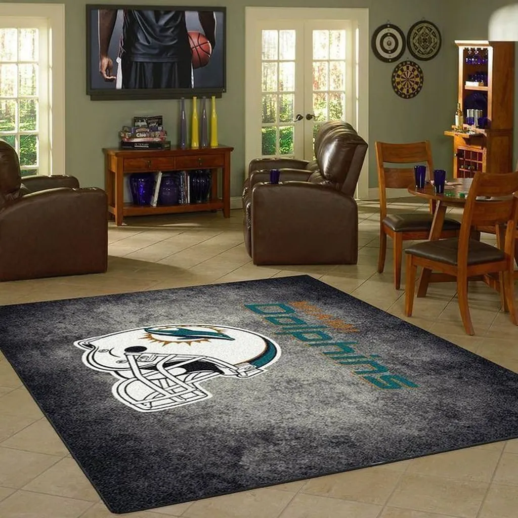 Miami Dolphins Rug - Perfect for Living Room Decor Gray and White